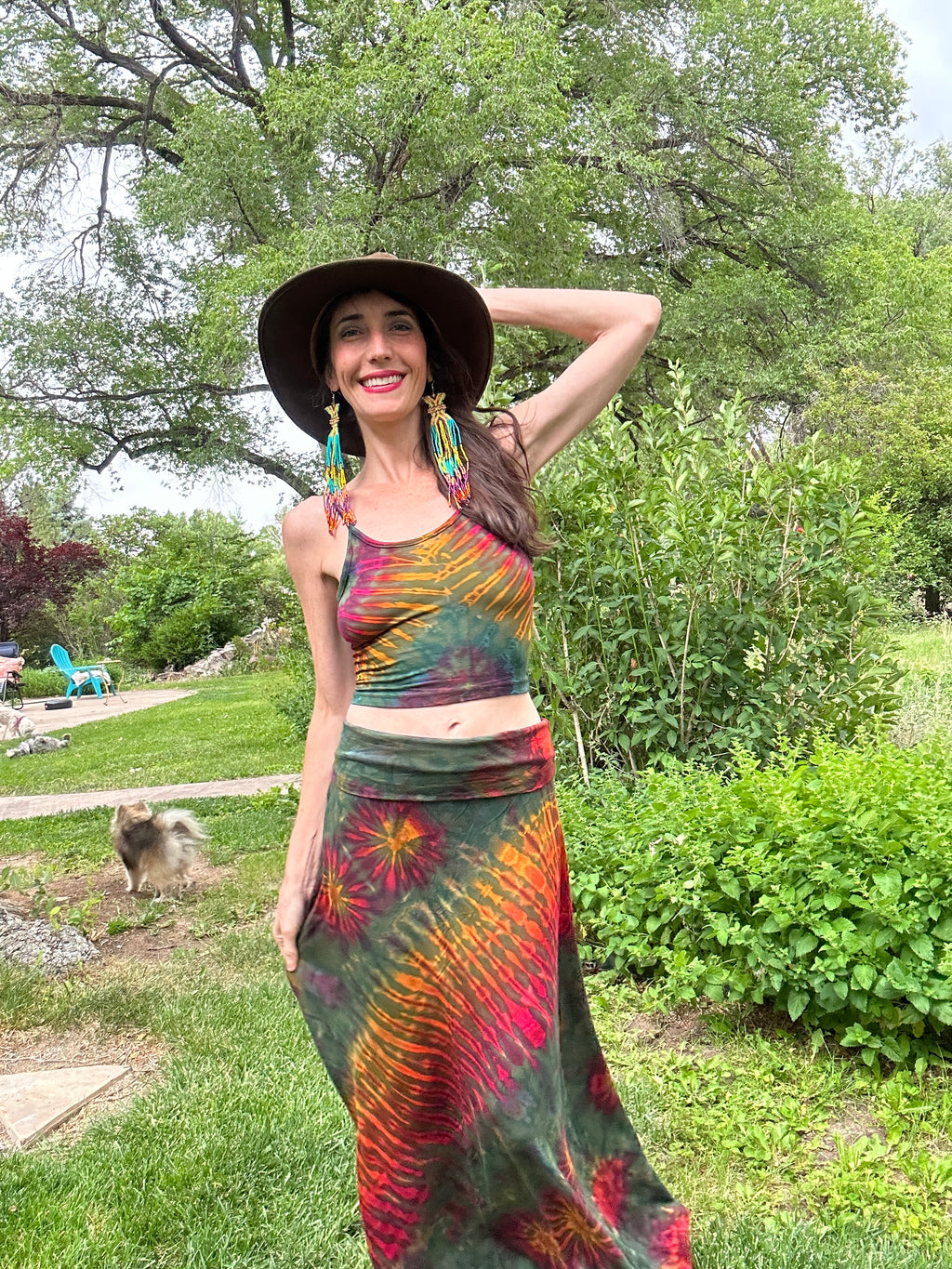 SKIRT SET Tie dye Rainbow Festival Hippie Boho Chic Tie dye Maxi skirt Tank Top