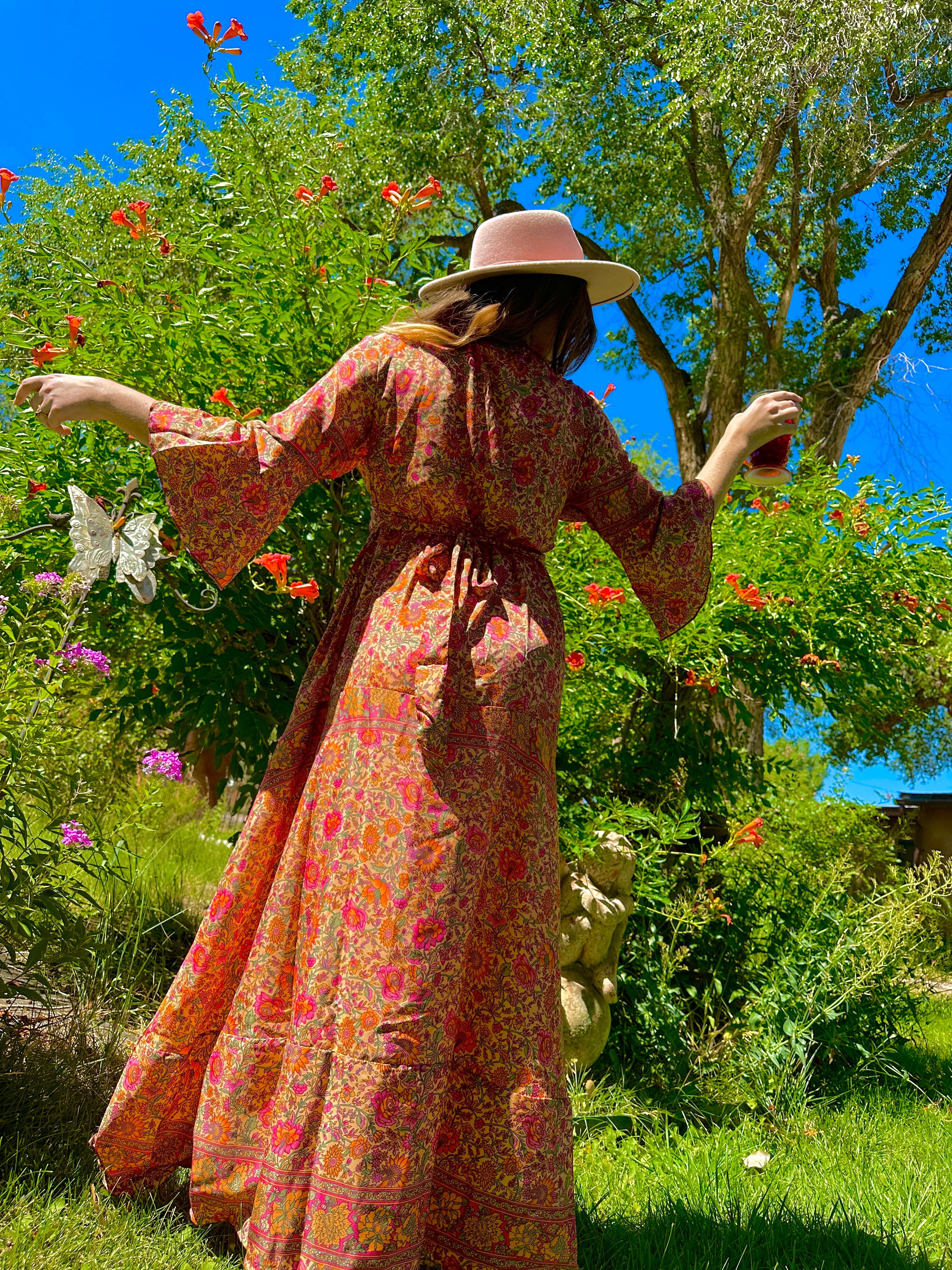 bell sleeve silk dress Say Its Spring Silk Dress Boho Hippie Bell Sleeve Dress | 70% Silk Blend
