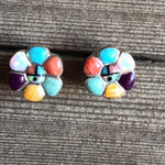 ZUNI SUNFACE EARRINGS Vintage Rare Opal Mulitstone Turquoise