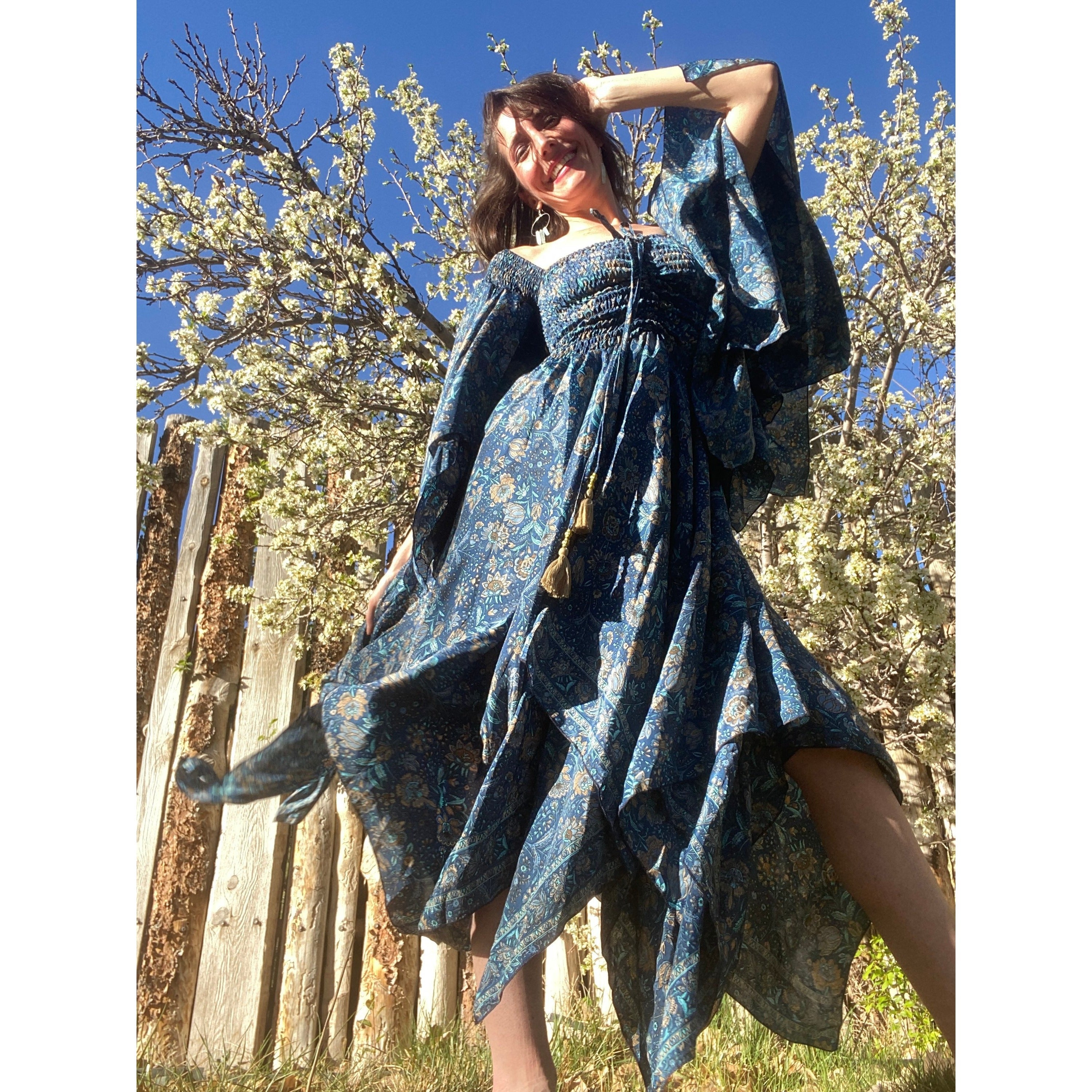 Stevie Dreams Dress 70% Silk Two-Layer Boho Maxi | Stevie Nicks-Inspired Ruffle Dress | Fleetwood Mac Witchy Gown | Xs to 5X in Blue, Purple & Red Stevie Dreams Dress 70% Silk Two-Layer Boho Maxi | Stevie Nicks-Inspired Ruffle Dress | Fleetwood Mac Witchy Gown | Xs to 5X in Blue, Purple & Red