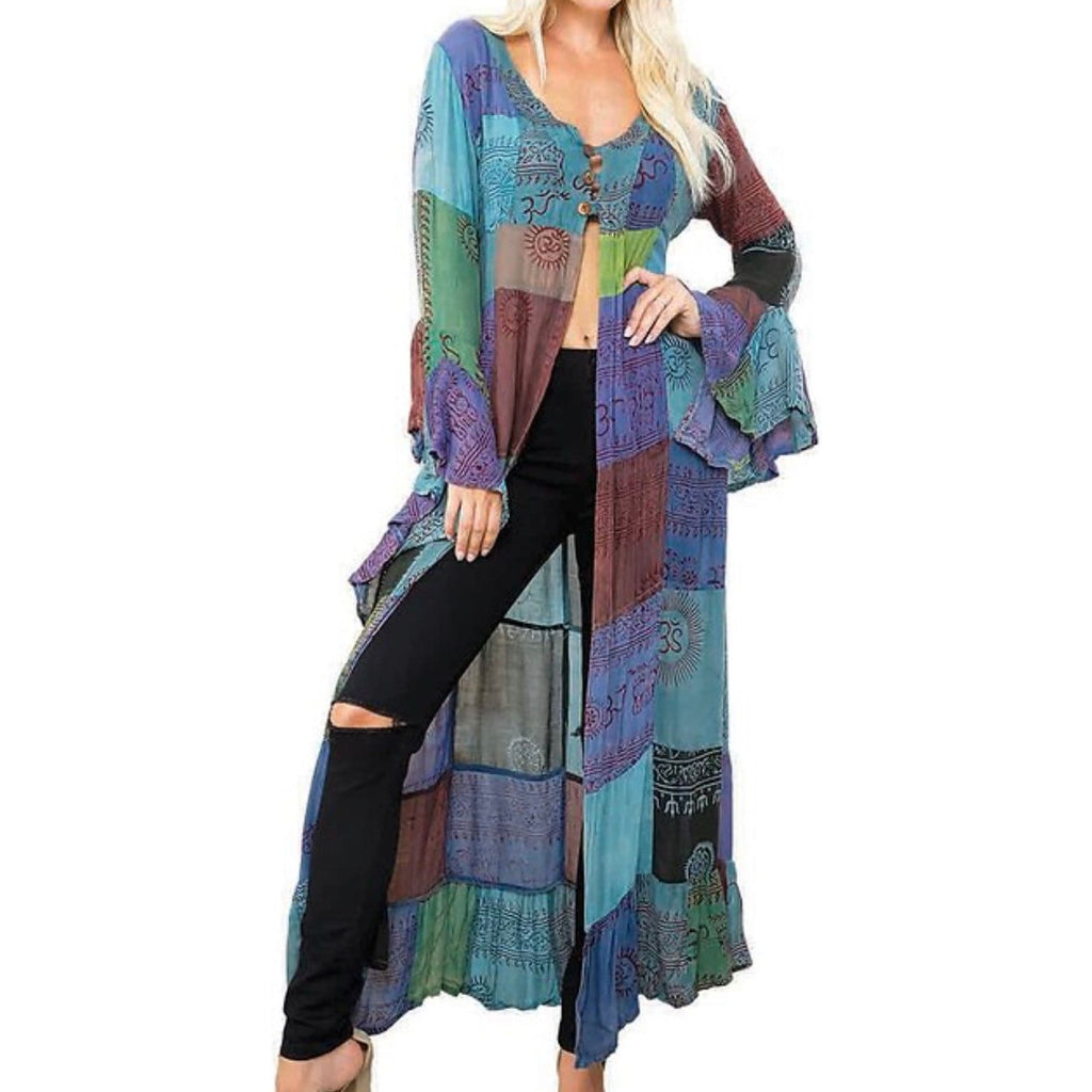 STEVIE PATCHWORK BELL Ohm Hippie Bell Sleeve Eco Rayon Boho Hippie Duster Jacket Top Fits small to large Choose your size