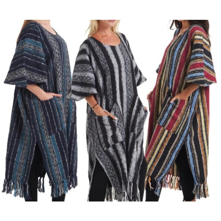 UNISEX WOMEN'S PONCHO Striped Tribal One Size to Plus