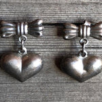 VINTAGE HEART EARRINGS Sterling Silver With Bows 1970s Handmade