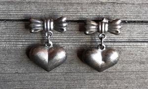 VINTAGE HEART EARRINGS Sterling Silver With Bows 1970s Handmade – Shop  Bouboulina