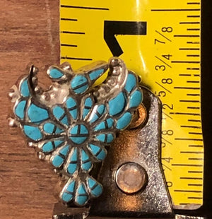 VINTAGE THUNDERBIRD EARRINGS Turquoise Sterling Silver Stamped Rare Unique Tiny Inlay