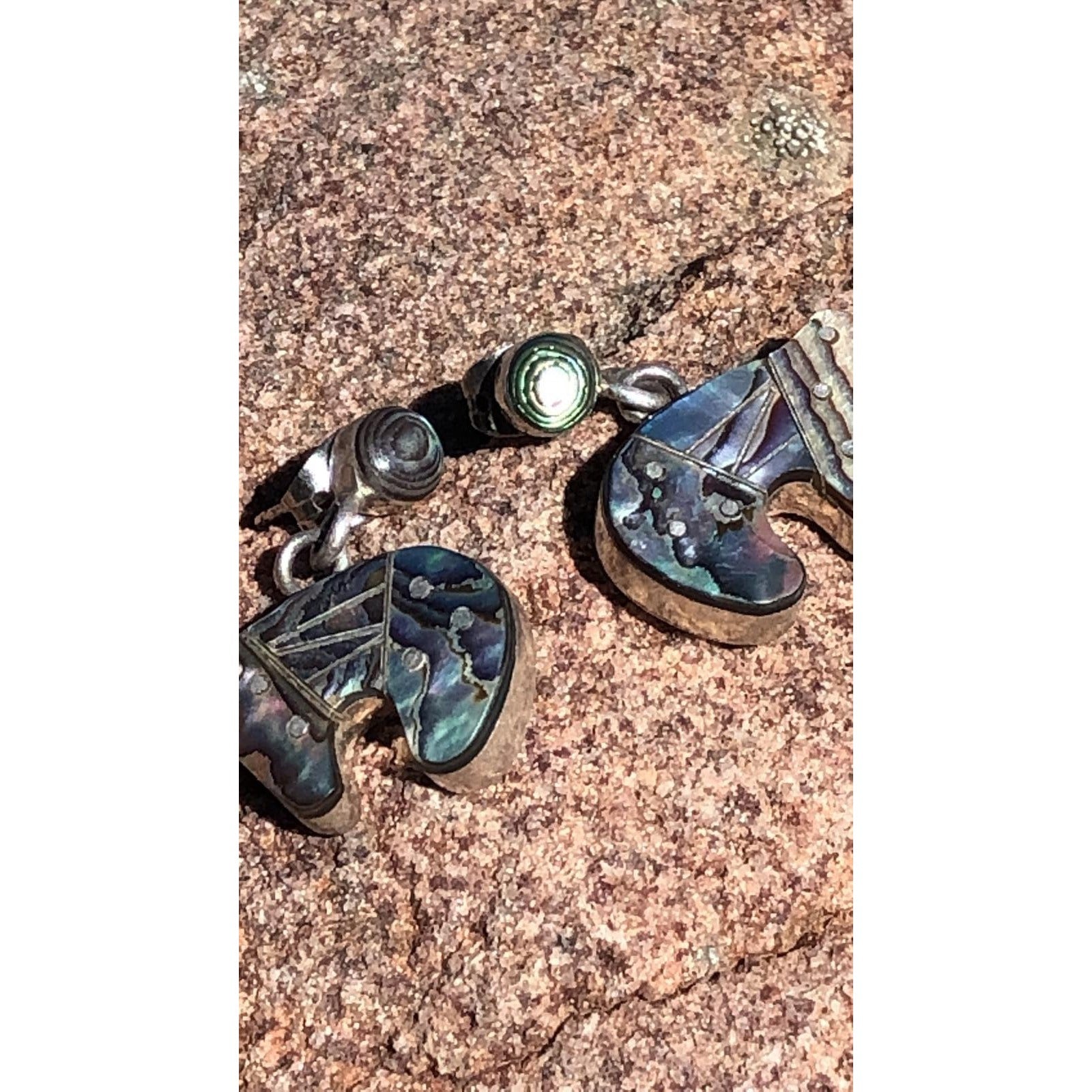 VINTAGE SILVER EARRINGS Bear Abalone Native American