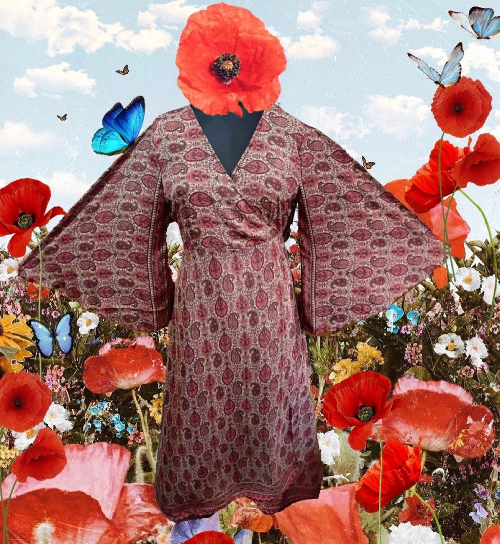 BUTTERFLY WRAP DRESS Fits to Xl Rust Paisley Best selling Wrap Dress One Size Xs to large