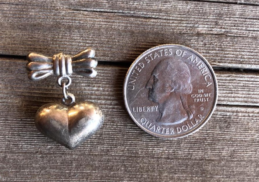 VINTAGE HEART EARRINGS Sterling Silver With Bows 1970s Handmade