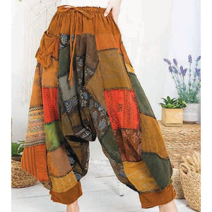 PATCHWORK PANTS UNISEX Eco-Friendly Recycled Hippie Boho Festival one size fits small to size 16 Banded Bottom Harem