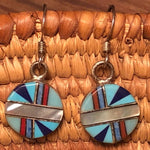 VINTAGE NATIVE EARRINGS Handmade Rare Zuni Inlay Turquoise Abalone Coral Silver