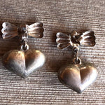 VINTAGE HEART EARRINGS Sterling Silver With Bows 1970s Handmade