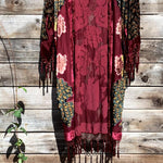 PEACOCK HAND-BEADED KIMONO Silk Burnout Velvet One Size Goddess Robe