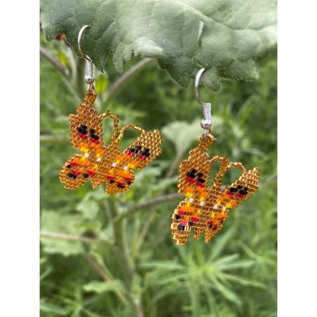 BUTTERFLY BEADED EARRING Rust Gold Native Made Navajo Julie