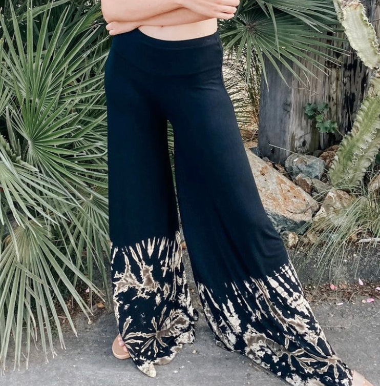 RAYON PALAZZO PANTS Black and Tan Hippie Boho Chic