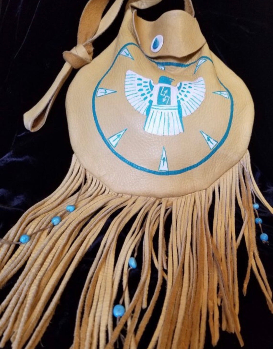 HANDMADE FRINGE PURSE Leather Thunderbird Western Hippie Navajo Mary Handpainted