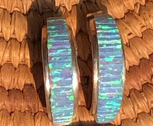 Reserved for Mary OPAL SILVER EARRINGS Zuni Inlay Native Half Hoop Posts Stunning Stamped