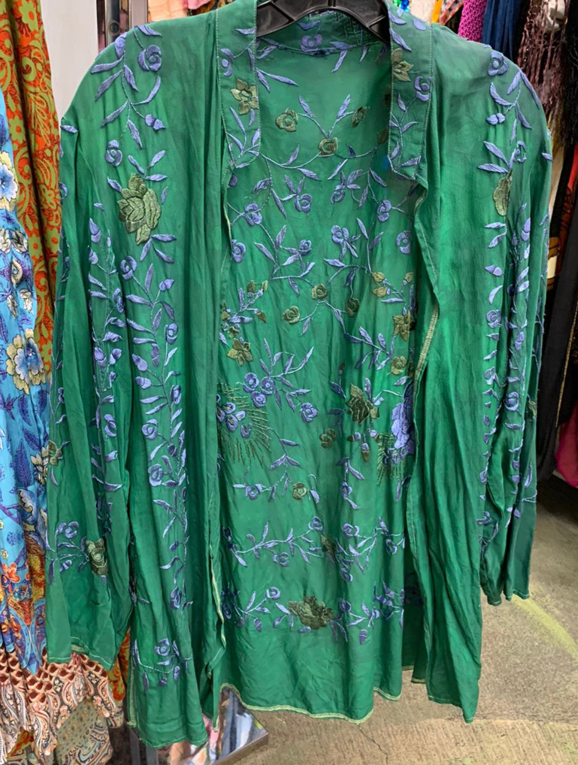 EMBROIDERED SILK KIMONO Hand Dyed