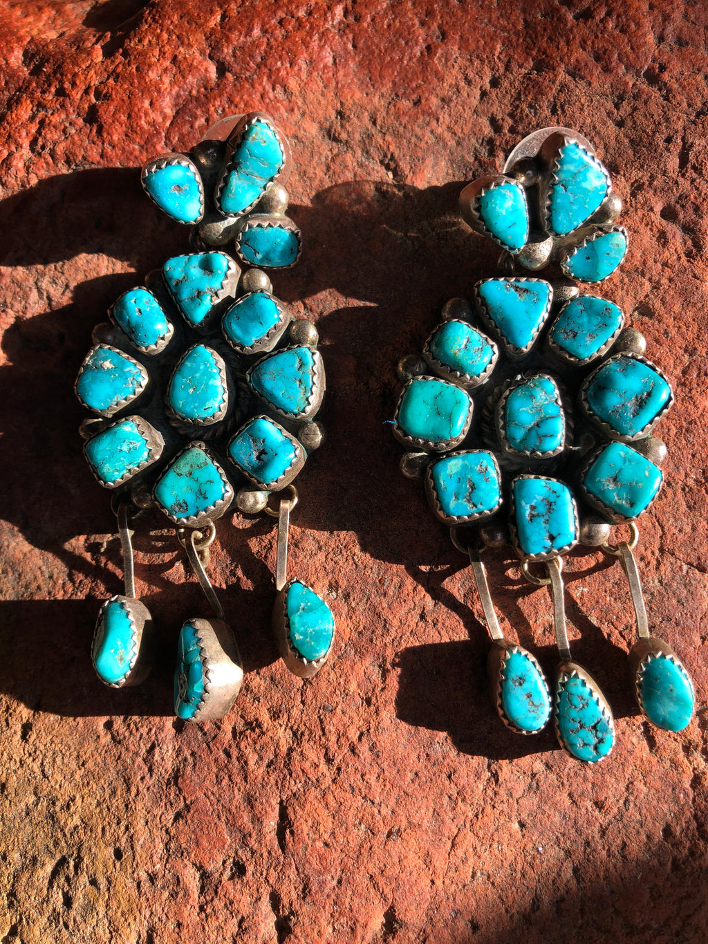 VINTAGE Sleeping Beauty TURQUOISE EARRINGS Native American Made 1930s