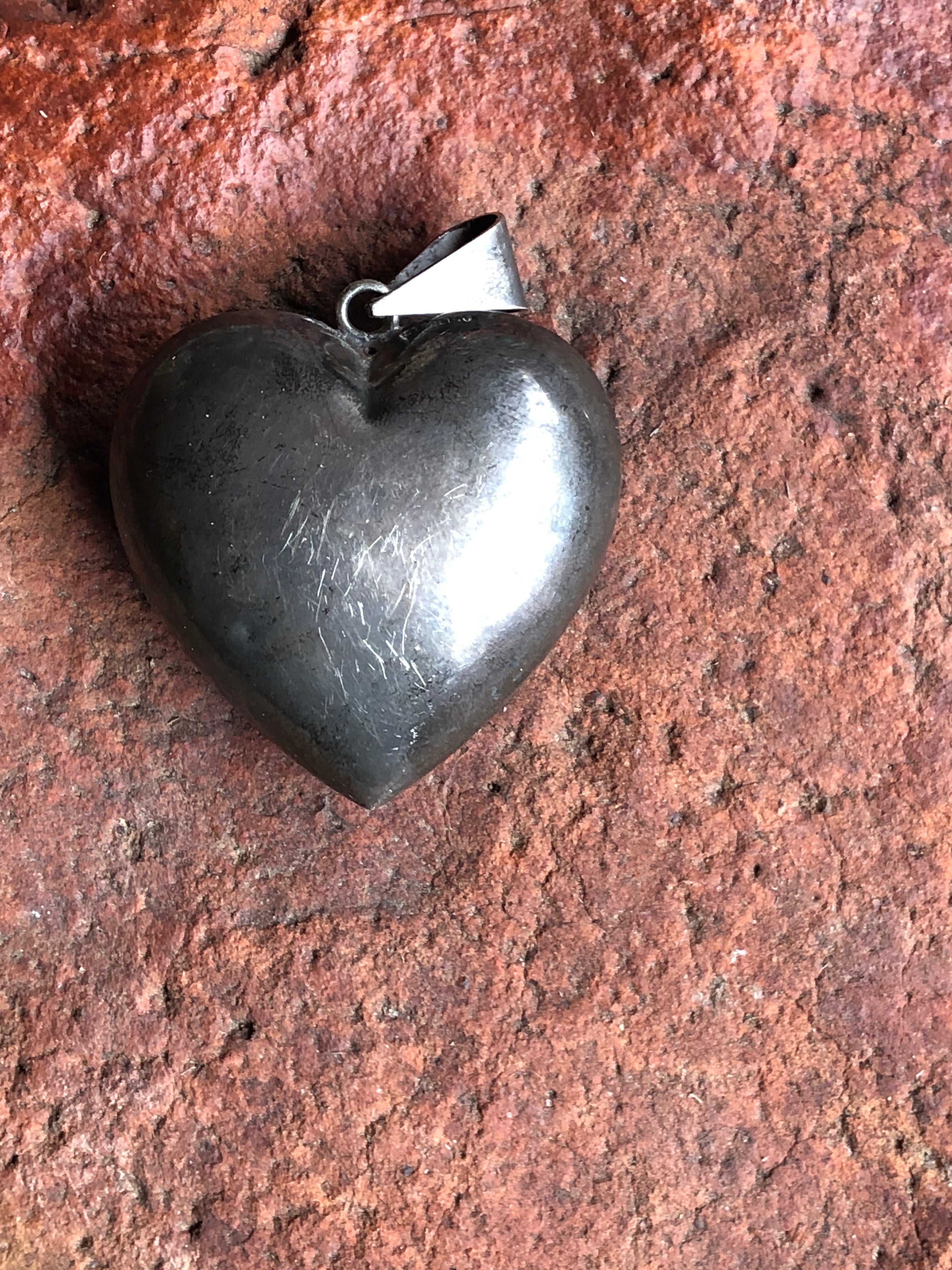 SILVER HEART PENDANT Big Vintage Sterling Silver Heart