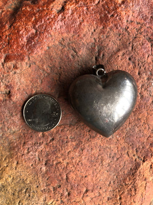 SILVER HEART PENDANT Big Vintage Sterling Silver Heart