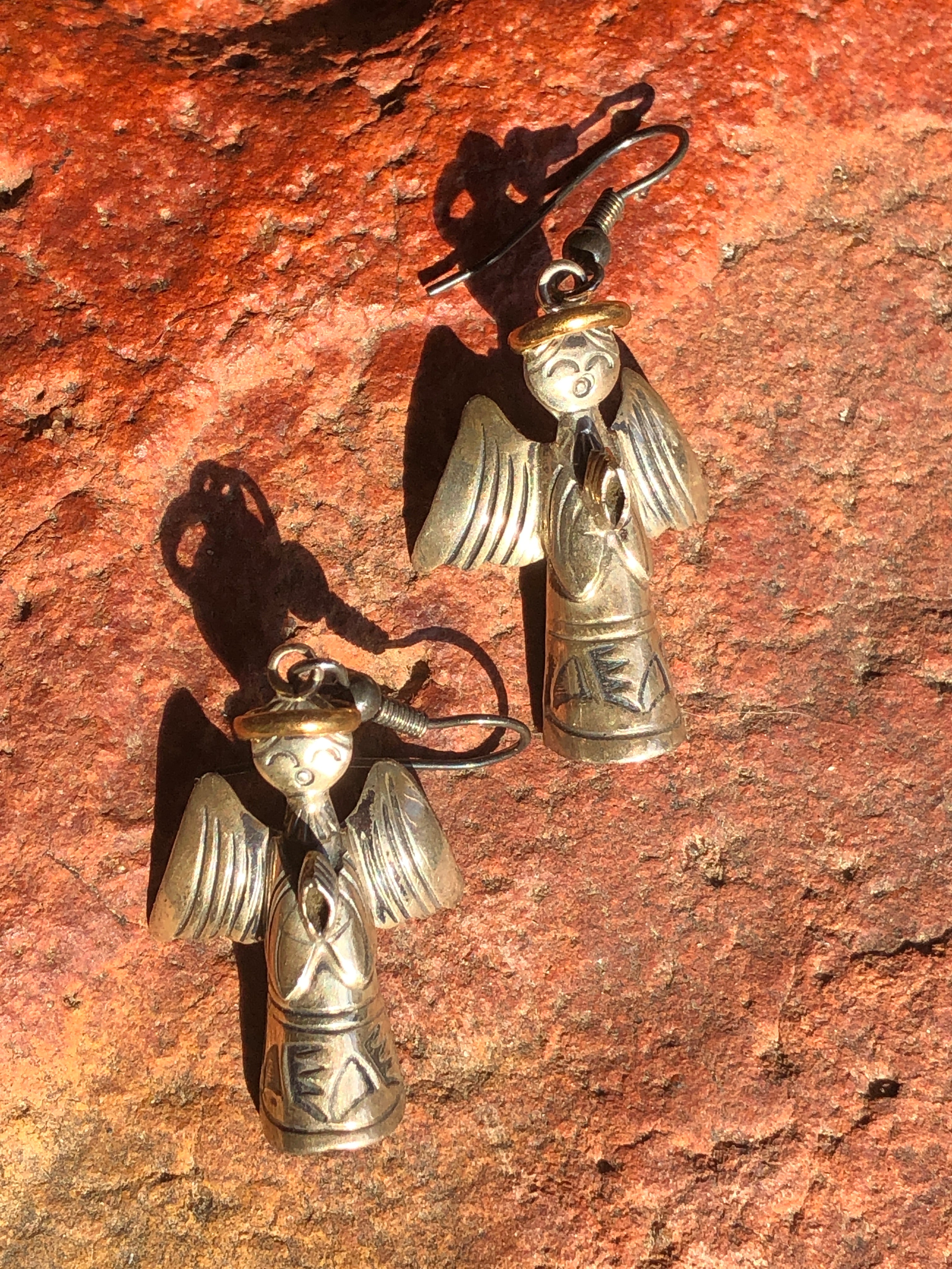 GOLD HALO ANGEL EARRINGS With Gold Halo Handmade Sterling Silver