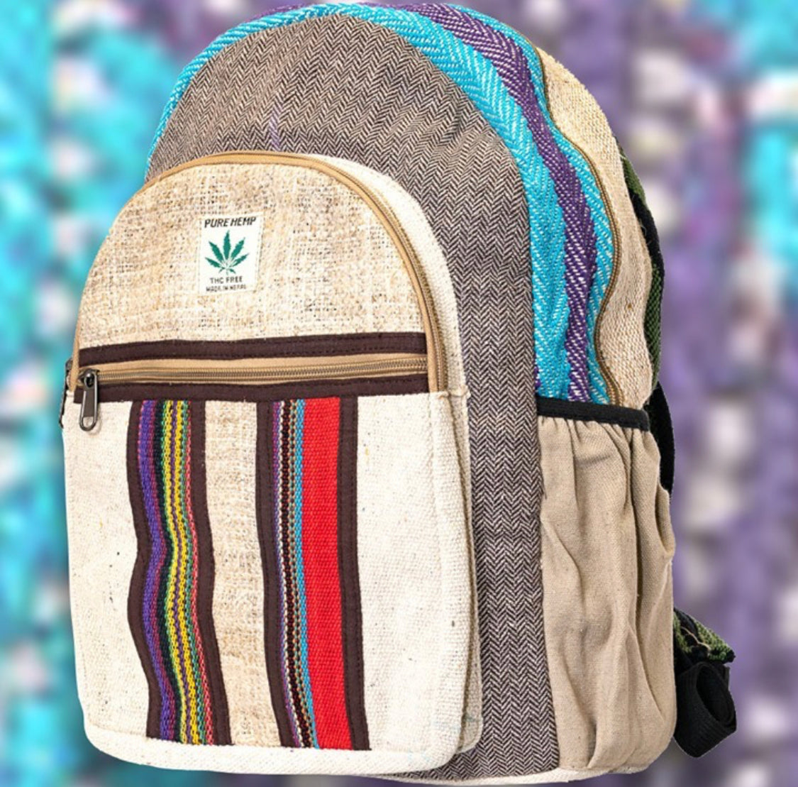 UNISEX HEMP BACKPACK Boho Men or Women Zipper