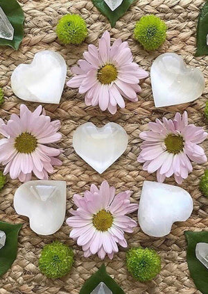 SELENITE CRYSTAL HEARTS set of 2 Large Gift For all Natural Boho Home Decor