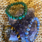 CRYSTAL HEALING BRACELETS (set of 3) plus AMETHYST GEODE Malachite, Tiger Eye, Lapis Lazuli