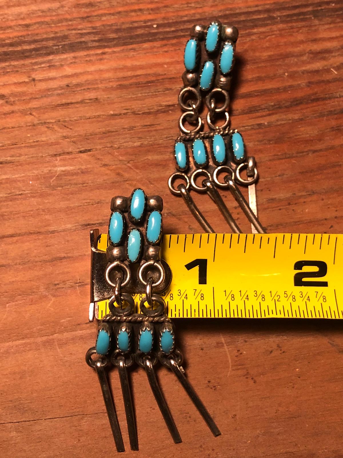 VINTAGE TURQUOISE EARRINGS Nickel Rare Lightweight Fringes