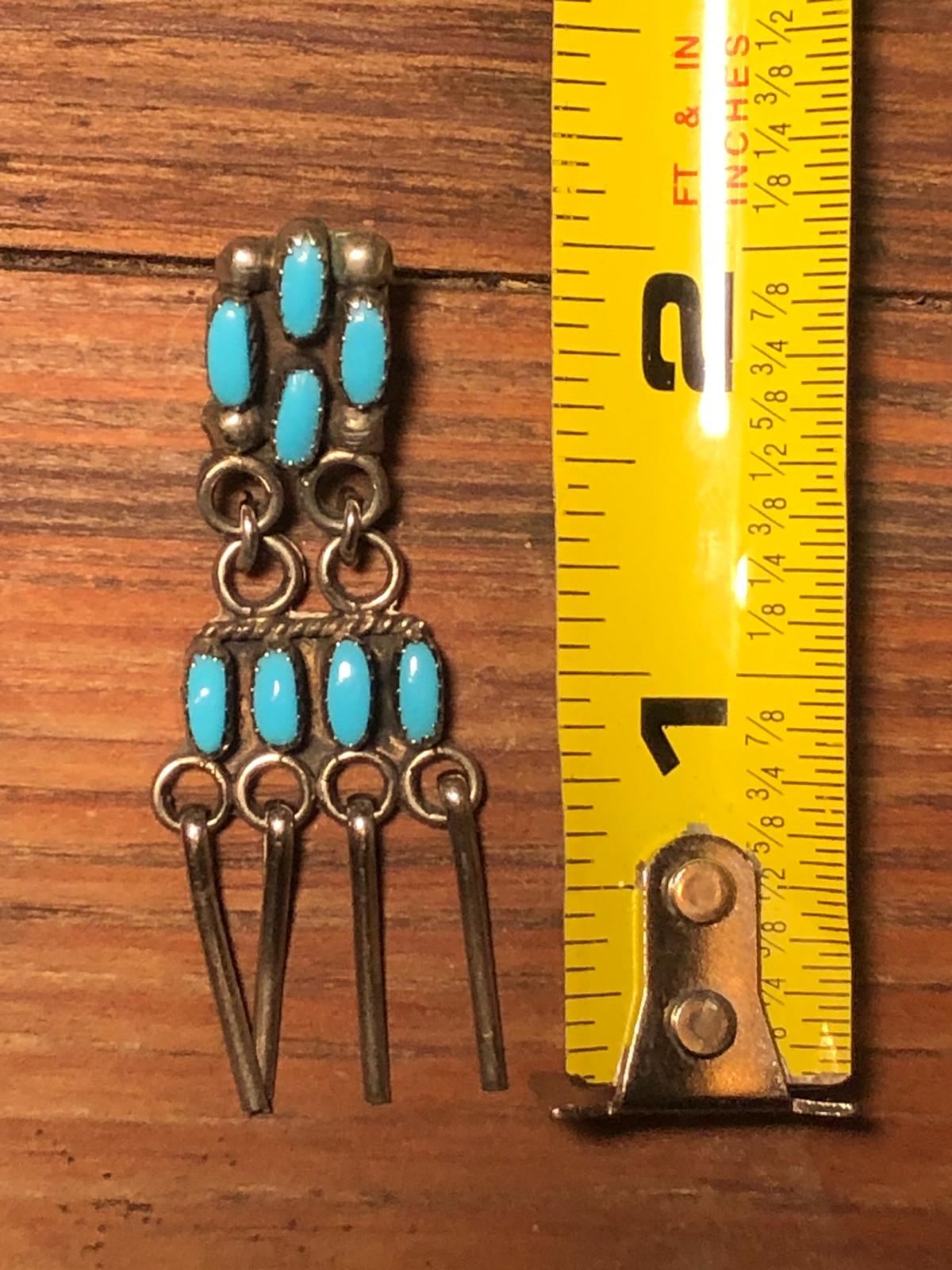 VINTAGE TURQUOISE EARRINGS Nickel Rare Lightweight Fringes