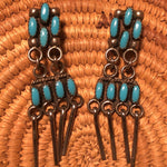 VINTAGE TURQUOISE EARRINGS Nickel Rare Lightweight Fringes