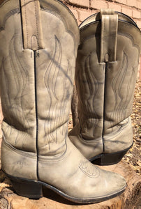 VINTAGE FRYE BOOTS Girls Cowgirl Cream Rare Leather