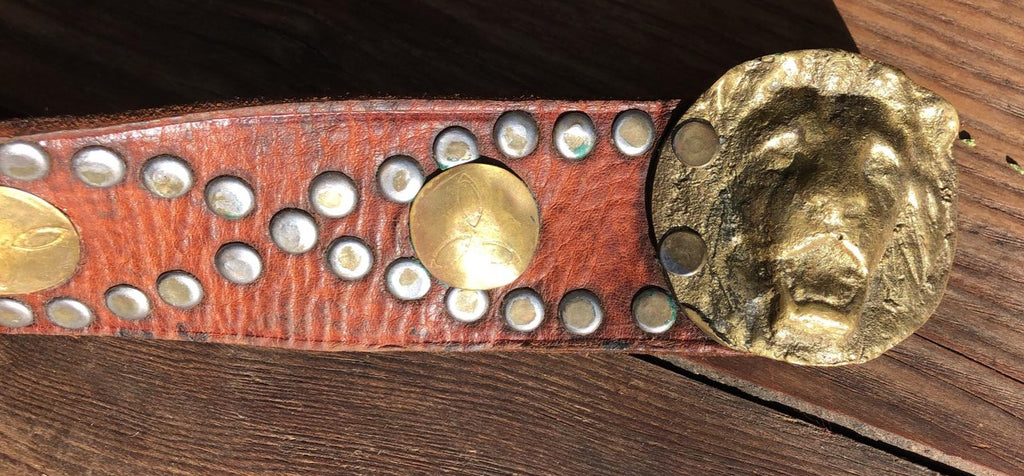 VINTAGE LION BELT Rare Women's Cast Iron Leather Studded