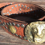 VINTAGE LION BELT Rare Women's Cast Iron Leather Studded