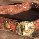 VINTAGE LION BELT Rare Women's Cast Iron Leather Studded