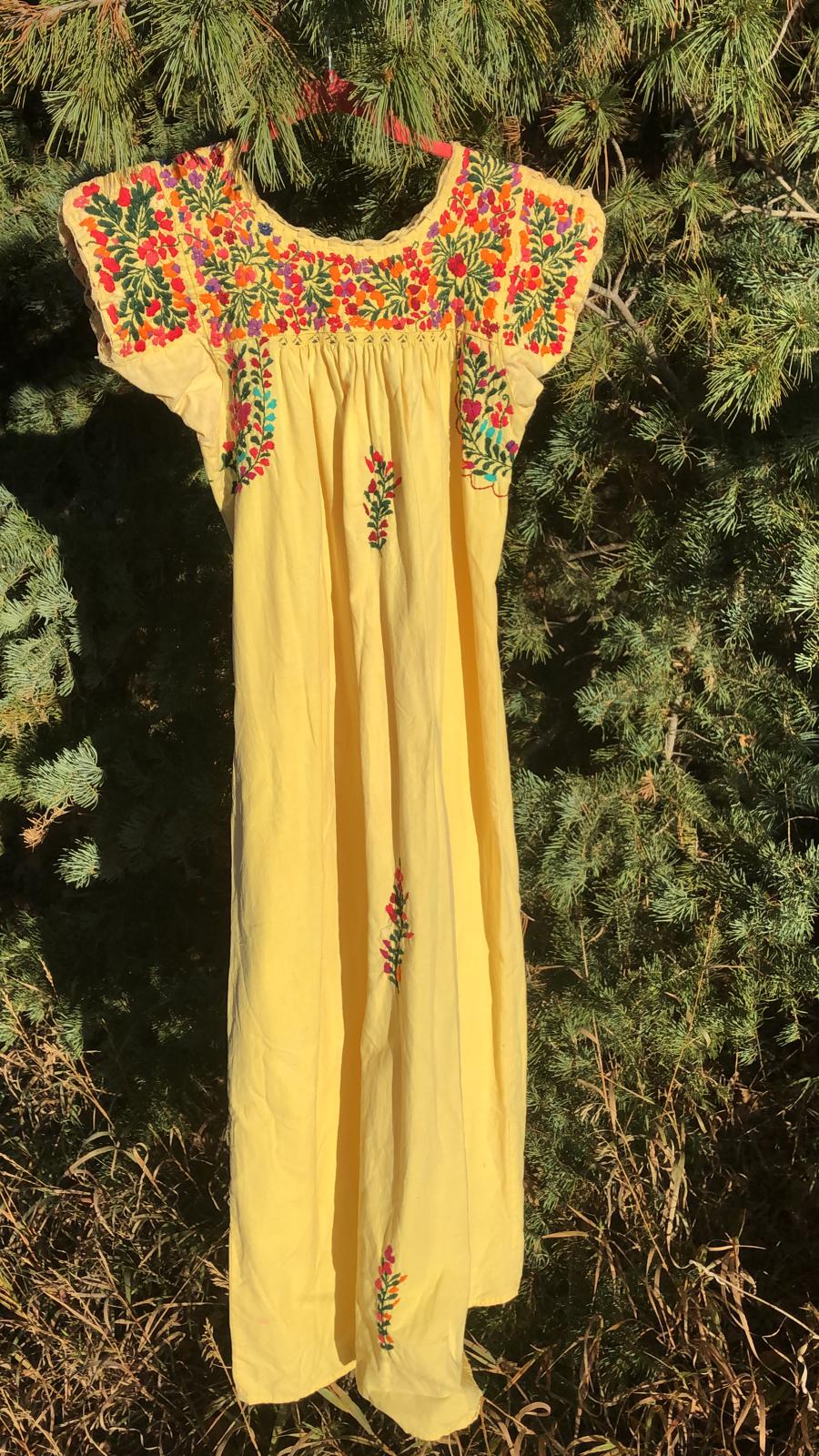 EMBROIDERED FLOWER DRESS Mexican Huipil Style Thick Cotton