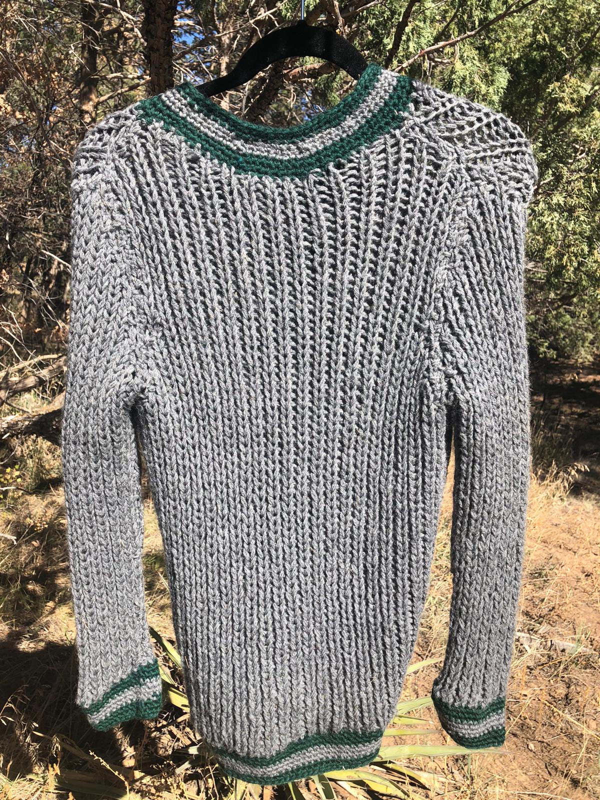 VINTAGE HANDKNIT SWEATER Nickel Buttons Grey Forest Green