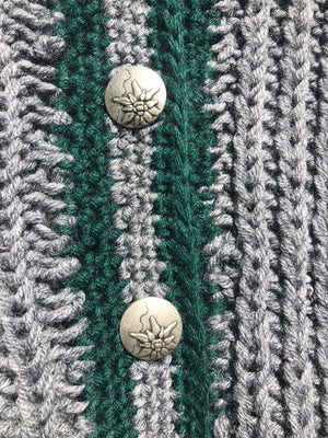 VINTAGE HANDKNIT SWEATER Nickel Buttons Grey Forest Green