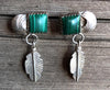 NATIVE MALACHITE EARRINGS Vintage Navajo Leaf Sterling Silver Post Dangle