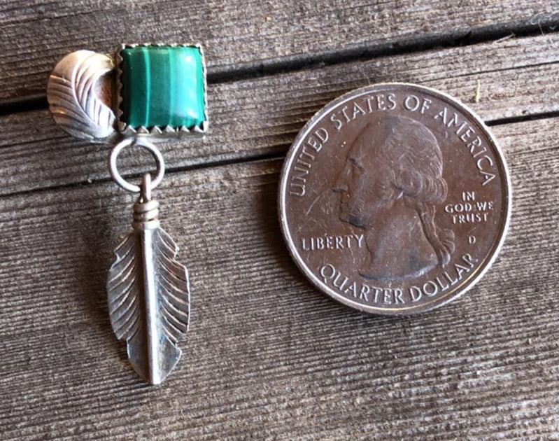 NATIVE MALACHITE EARRINGS Vintage Navajo Leaf Sterling Silver Post Dangle