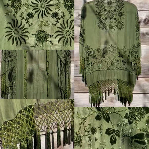 OLIVE SILK KIMONO 100% Silk Hand Beaded One Size to Xl