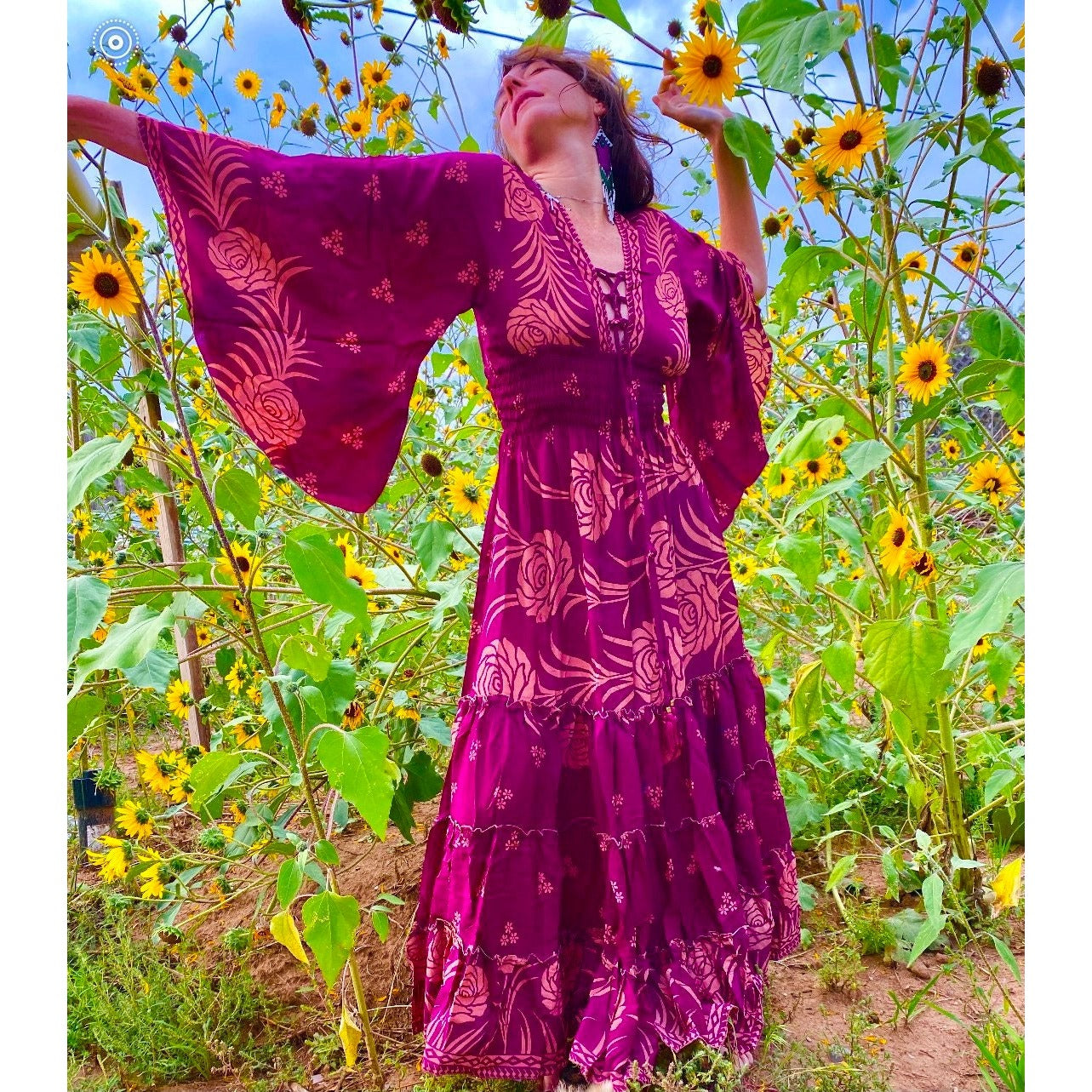 ECO SILK Dress Blue Xl All SILK Bell Sleeve Maxi Dress Sexy Feminie and Flowy ECO SILK Dress Blue Xl All SILK Bell Sleeve Maxi Dress Sexy Feminie and Flowy