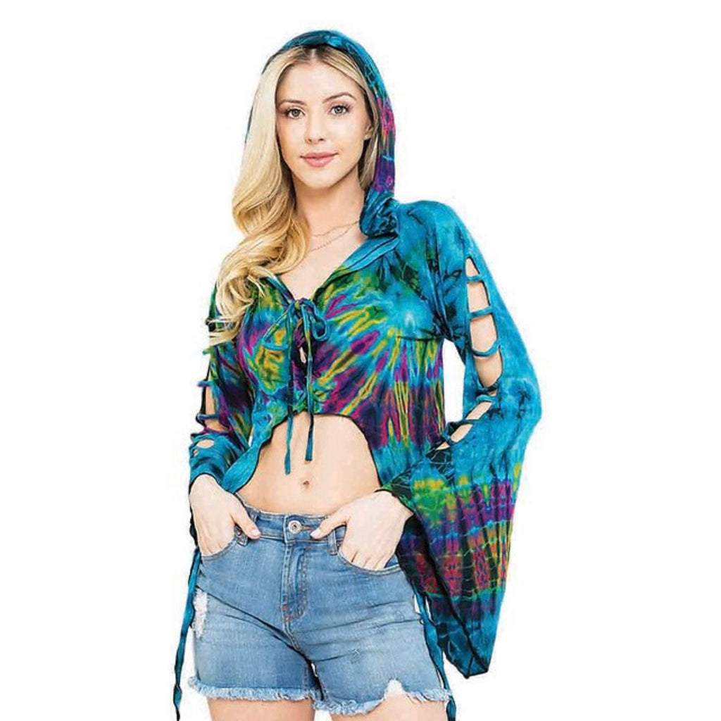 FAIRYCORE HIPPIE TOP, Tie Dye Top, Bohemian Blouse Short Sleeves, Festival Outfit, Burning Man, One Size fits xs-xl