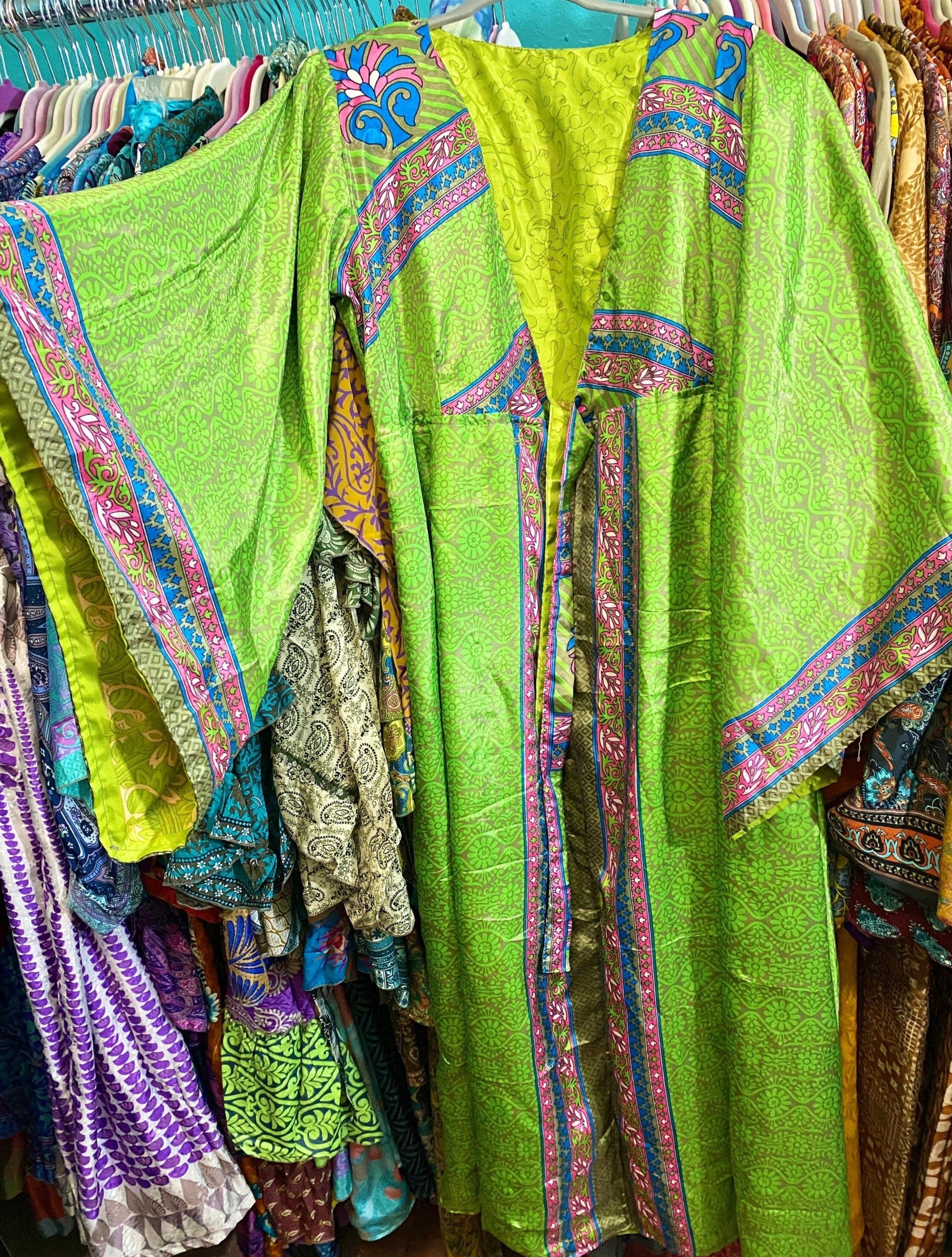 REVERSIBLE SILK ROBE Lime Green 100% SILK Long-Sleeve Maxi Dress Pocket One Size Fits All Plum Pink Wrap Dress REVERSIBLE SILK ROBE Lime Green 100% SILK Long-Sleeve Maxi Dress Pocket One Size Fits All Plum Pink Wrap Dress