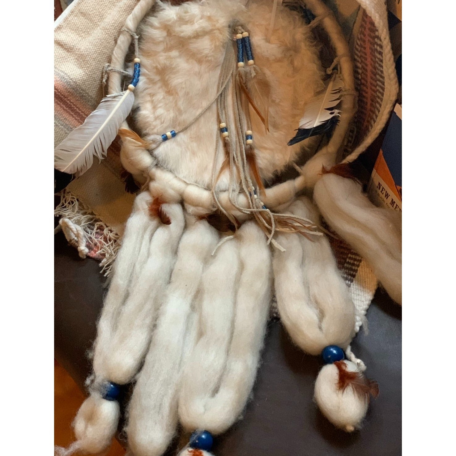 NATIVE VINTAGE DREAMCATHER  Medicineman Navajo Native American With Hand Spun Wool With Fur