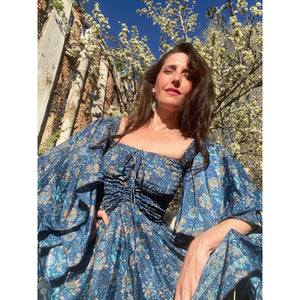 STEVIE DREAMS DRESS | Boho Stevie Nicks-Inspired Maxi | 70% Silk | XS to 5X | Blue, Purple & Red