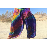 TIE DYE PANTS fits xs to xxl Loose Unisex Plus Men Rainbow Festival Harem Relaxed Rayon