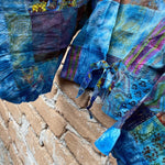 ECO WRAP TOP Blue 60s and 70s Patchwork Cotton With Ruffles Crop Hippie Boho