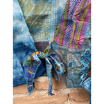ECO WRAP TOP Blue 60s and 70s Patchwork Cotton With Ruffles Crop Hippie Boho