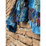 ECO WRAP TOP Blue 60s and 70s Patchwork Cotton With Ruffles Crop Hippie Boho
